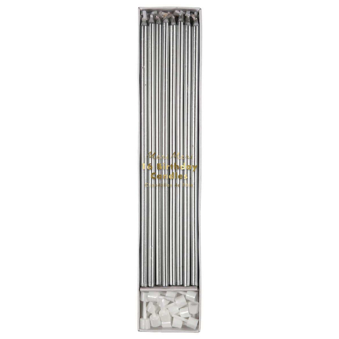 Silver Long Party Candles x 16 | Meri Meri Birthday Candles Silver Long Party Candles x 16