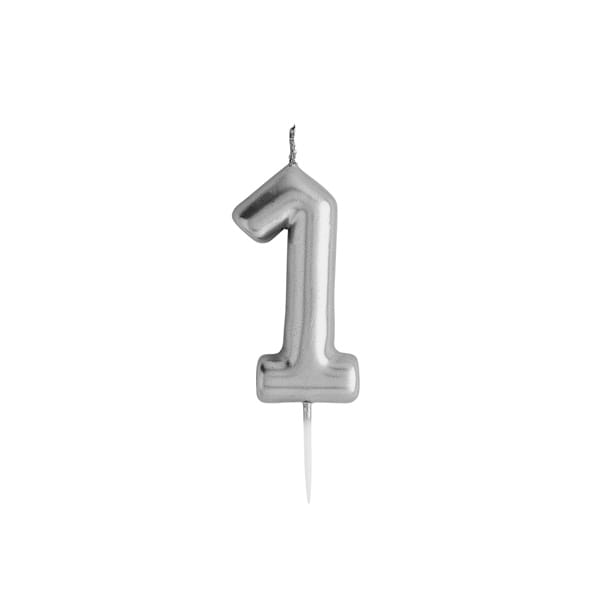 Silver Number 1 Cake Candle - 1st Birthday Cake Candle Birthday Candles Silver Number 1 Cake Candle