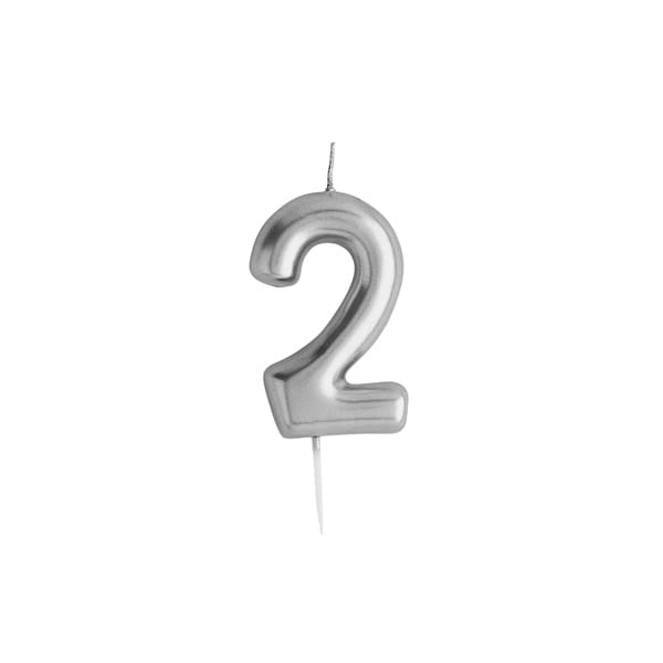 Silver Number 2 Candle - 2nd Birthday Cake Candle Birthday Candles Silver Number 2 Cake Candle