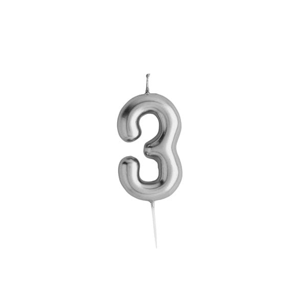 Silver Number 3 Cake Candle - 3rd Birthday Cake Candle Birthday Candles Silver Number 3 Cake Candle