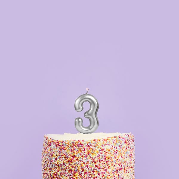 Silver Number 3 Cake Candle - 3rd Birthday Cake Candle Birthday Candles Silver Number 3 Cake Candle