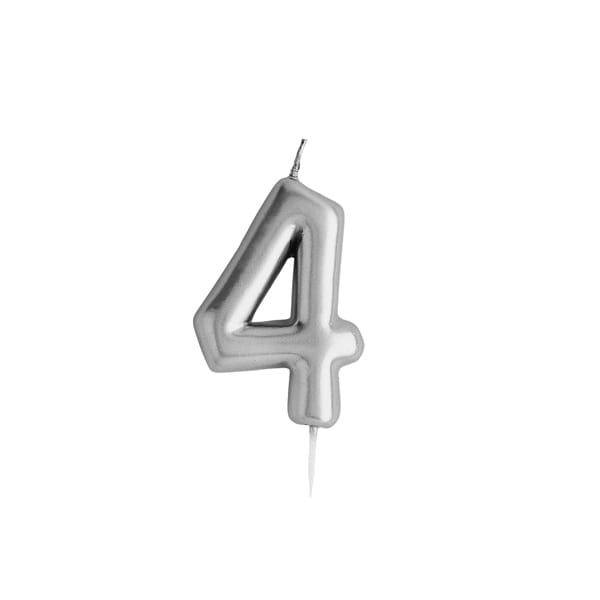 Silver Number 4 Candle - 4th Birthday Cake Candle Birthday Candles Silver Number 4 Cake Candle
