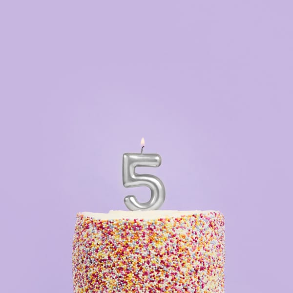 Silver Number 5 Candle - 5th Birthday Candle Birthday Candles Silver Number 5 Cake Candle