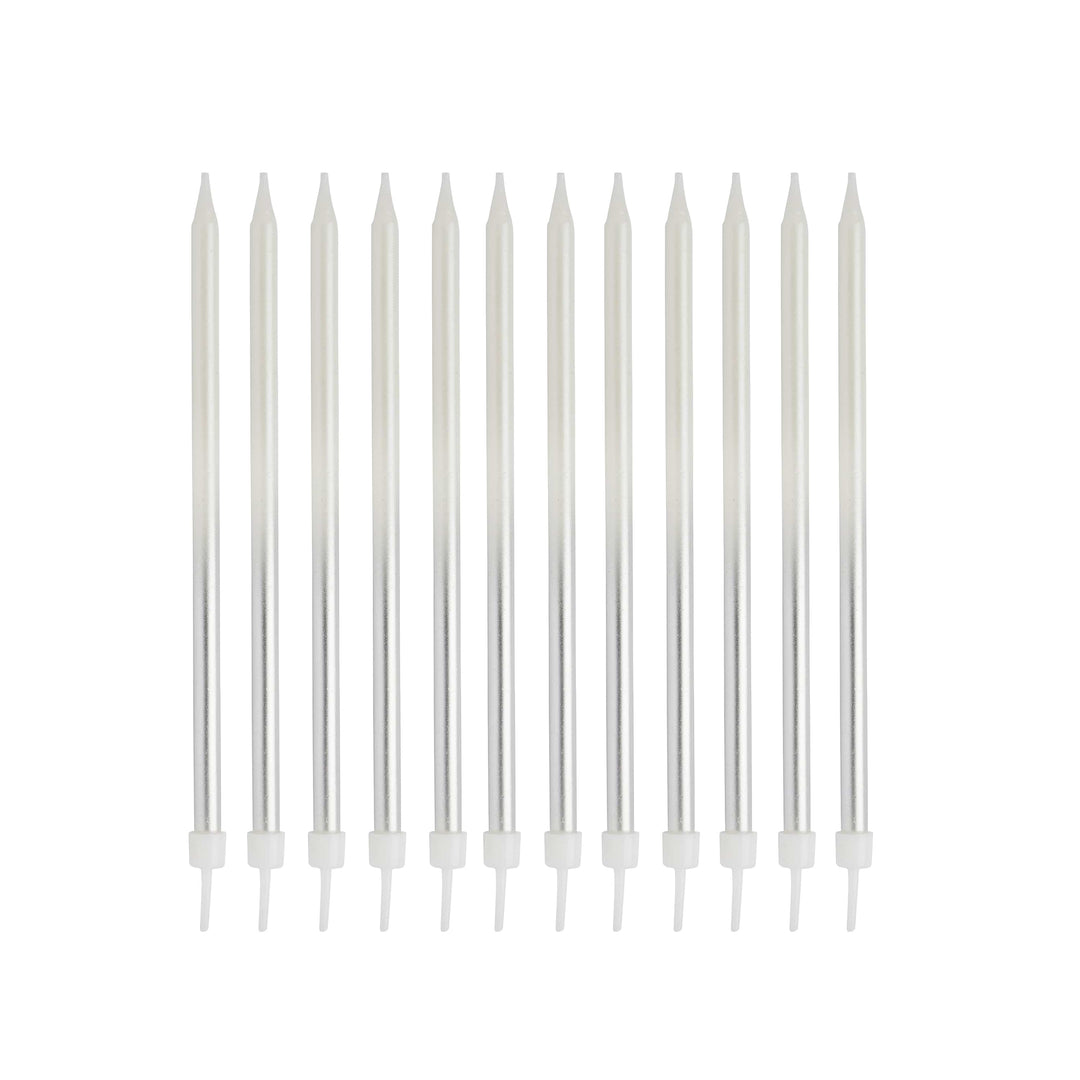 Silver Ombre Tall Skinny Candles - Pack of 12 - Silver Party Supplies Birthday Candles Silver Ombre Tall Skinny Candles - Pack of 12