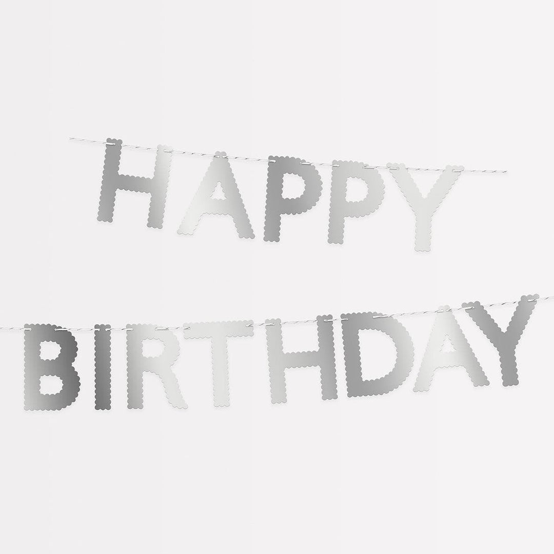 Silver Scallop Happy Birthday Party Garland | Meri Meri Bunting Silver Scallop Happy Birthday Party Garland