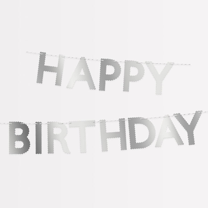 Silver Scallop Happy Birthday Party Garland | Meri Meri Bunting Silver Scallop Happy Birthday Party Garland