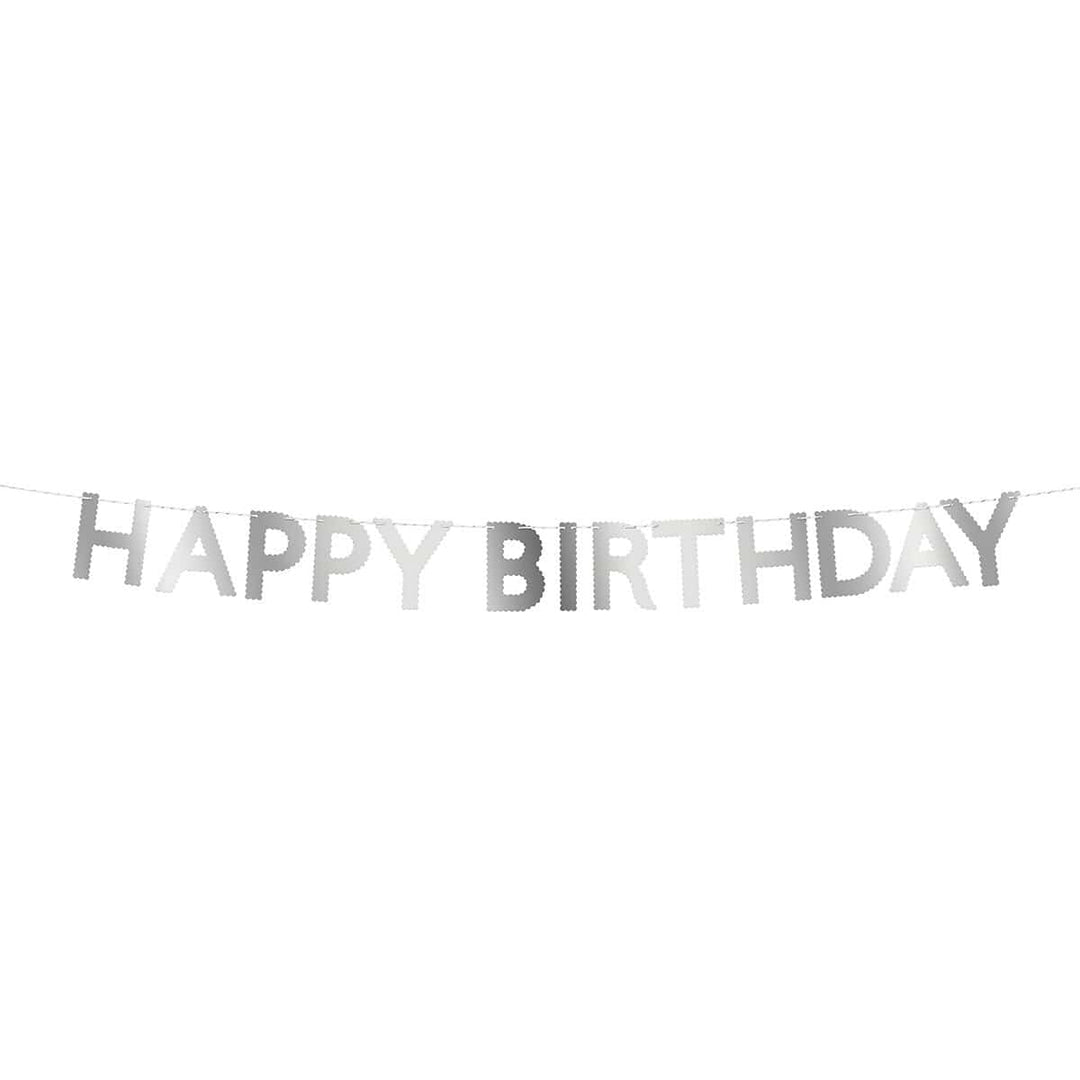 Silver Scallop Happy Birthday Party Garland | Meri Meri Bunting Silver Scallop Happy Birthday Party Garland
