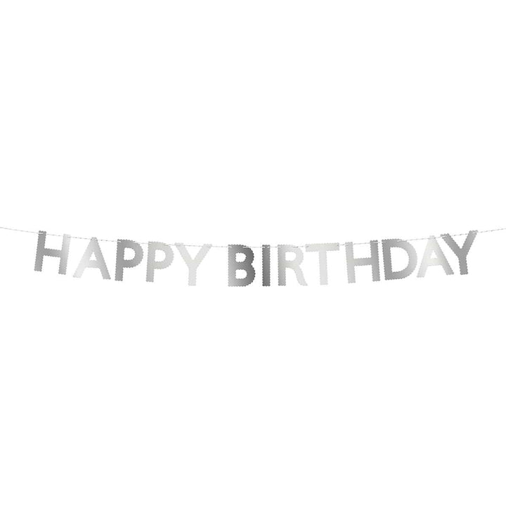 Silver Scallop Happy Birthday Party Garland | Meri Meri Bunting Silver Scallop Happy Birthday Party Garland