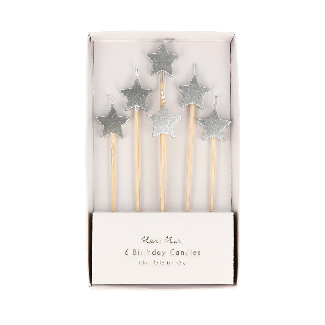 Silver Star Christmas Cake Candles x 6 | Meri Meri Christmas Cake Birthday Candles Silver Star Christmas Cake Candles x 6