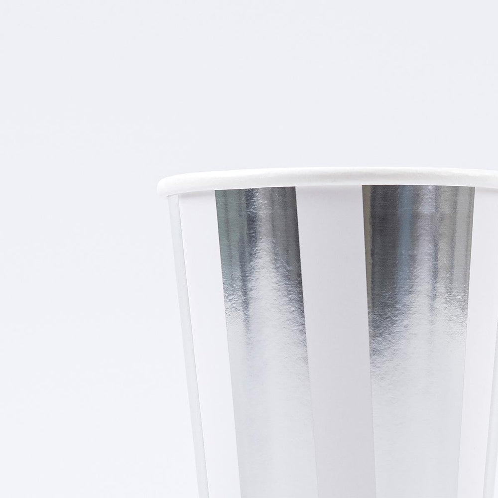 Silver Stripe Party Cups x 8 | Meri Meri party cups Silver Stripe Party Cups x 8