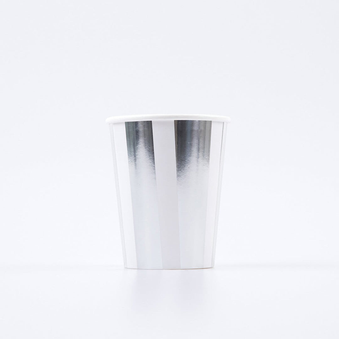 Silver Stripe Party Cups x 8 | Meri Meri party cups Silver Stripe Party Cups x 8