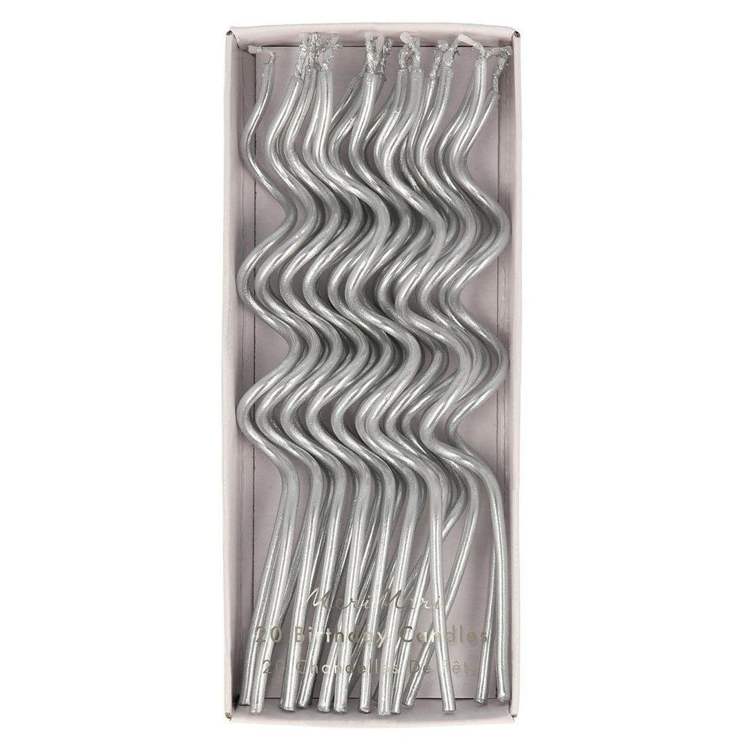 Silver Swirly Party Candles x 20 | Meri Meri Birthday Candles Silver Swirly Party Candles x 20