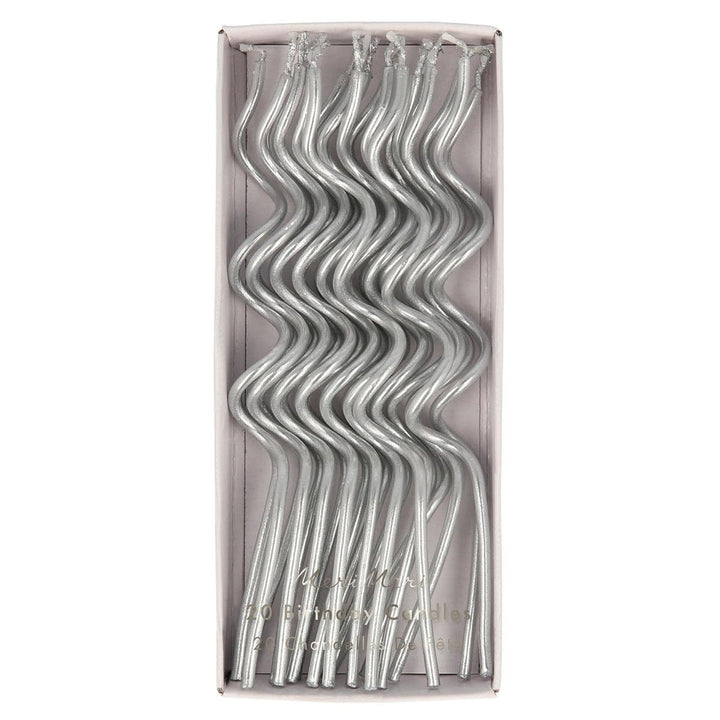 Silver Swirly Party Candles x 20 | Meri Meri Birthday Candles Silver Swirly Party Candles x 20