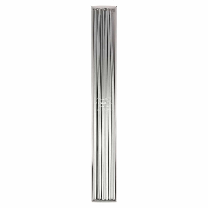 Silver Tall Tapered Party Candles x 12 | Meri Meri Birthday Candles Silver Tall Tapered Party Candles x 12