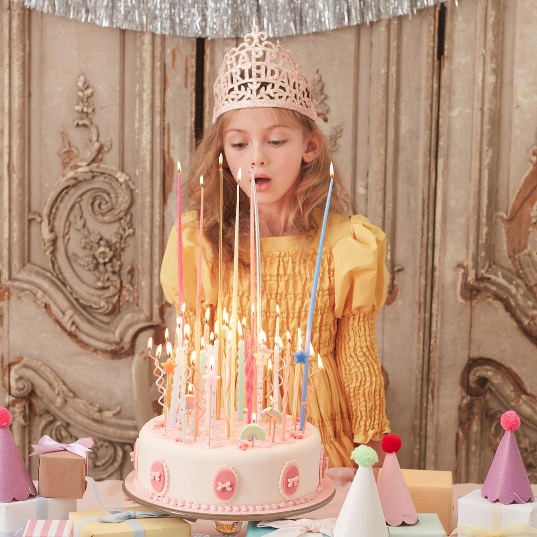Silver Tall Tapered Party Candles x 12 | Meri Meri Birthday Candles Silver Tall Tapered Party Candles x 12
