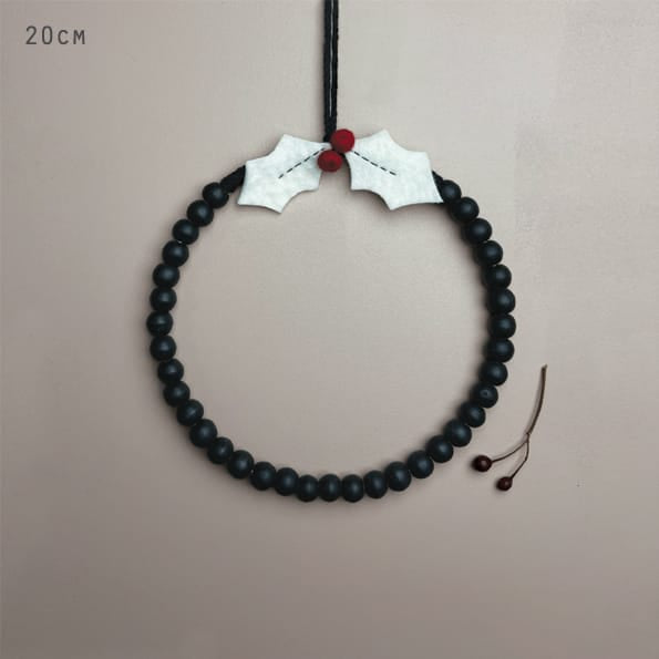Small Black Beaded Holly Christmas Wreath | East of India Wreath East of India Small Black Beaded Holly Wreath
