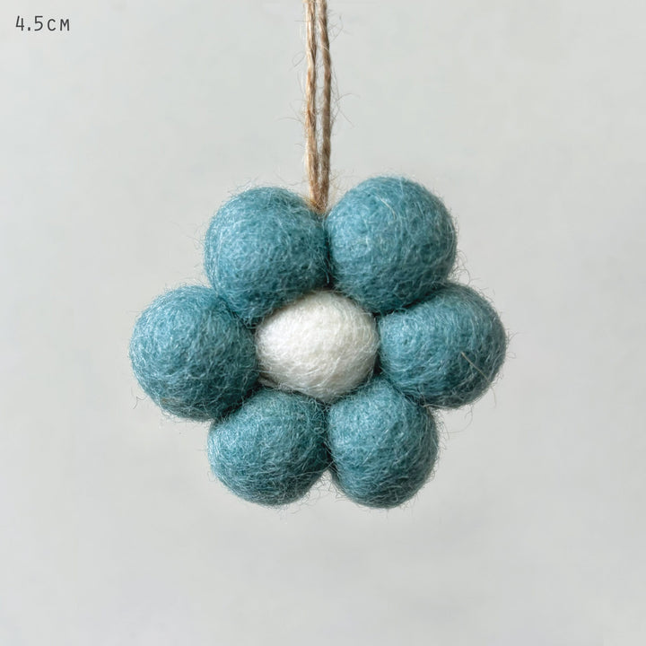 Small Blue Felt Daisy Hanging Decoration by East of India Hanging Decoration East of India Small Felt Daisy Hanging Decoration - Blue