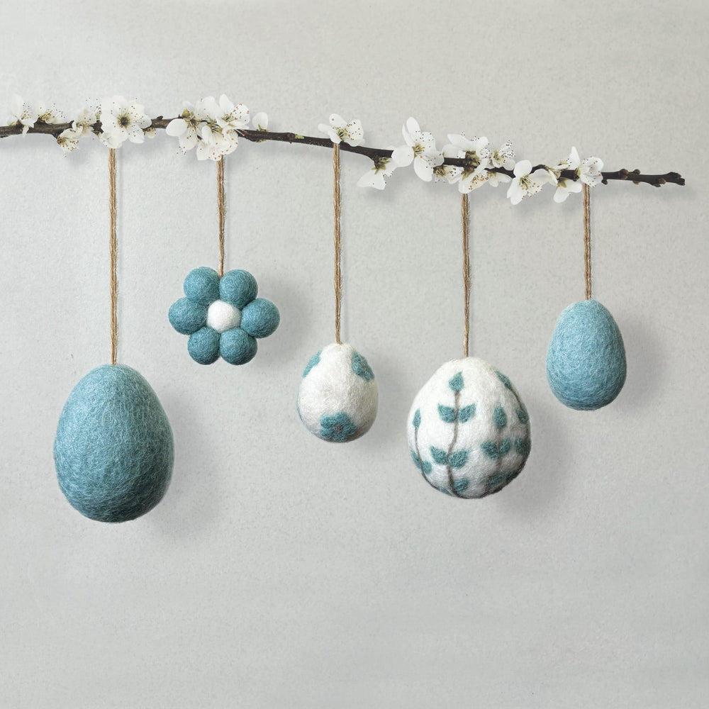 Small Blue Felt Daisy Hanging Decoration by East of India Hanging Decoration East of India Small Felt Daisy Hanging Decoration - Blue