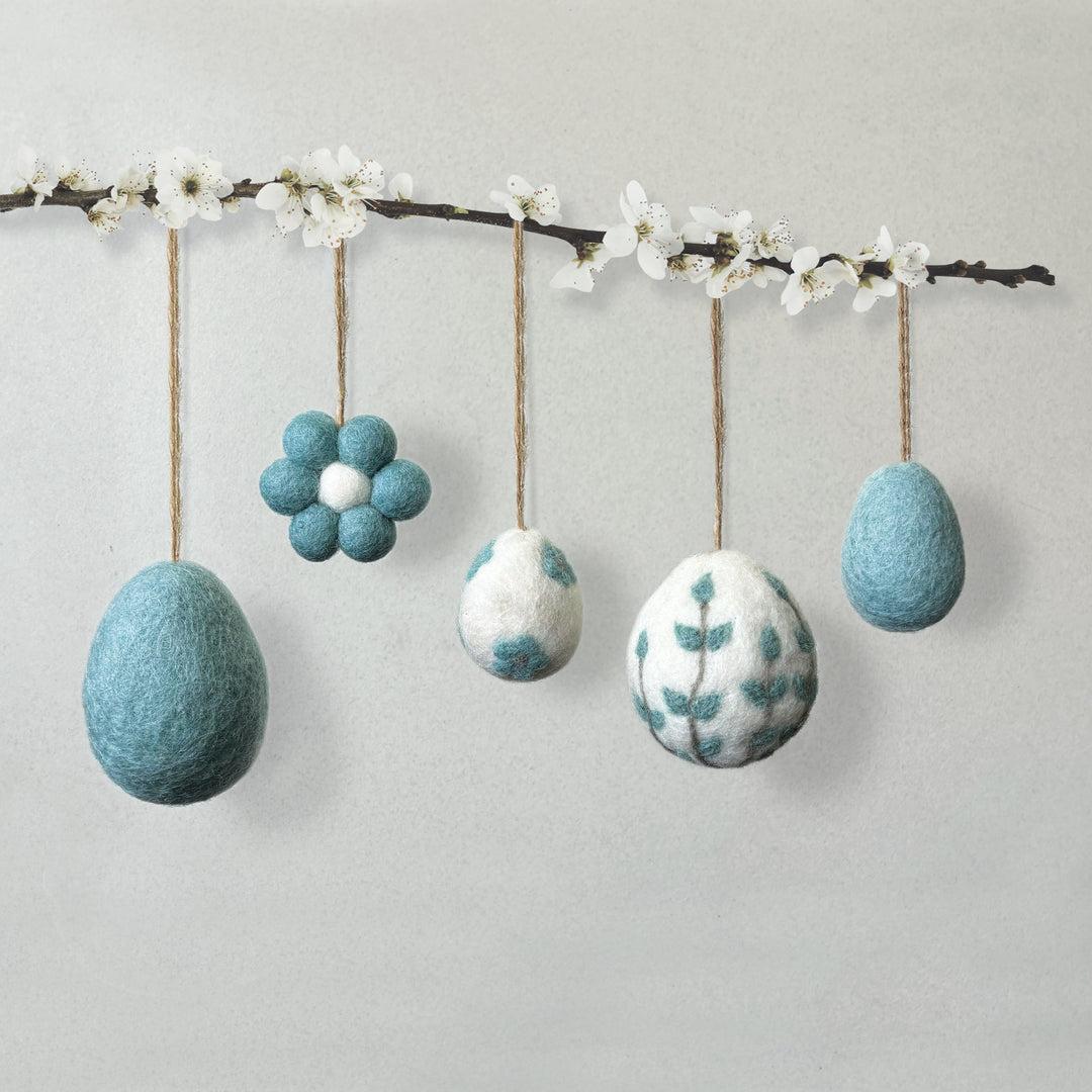 Small Blue Felt Easter Egg Decoration by East of India Easter Decoration East of India Small Plain Felt Easter Egg Decoration - Blue