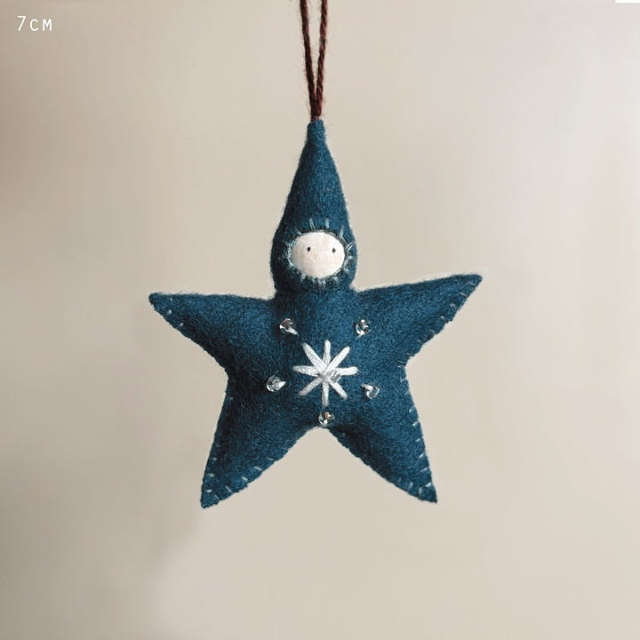 Small Blue Felt Star Baby Christmas Decoration | East of India Christmas Decoration East of India Small Felt Star Baby Christmas Decoration - Blue