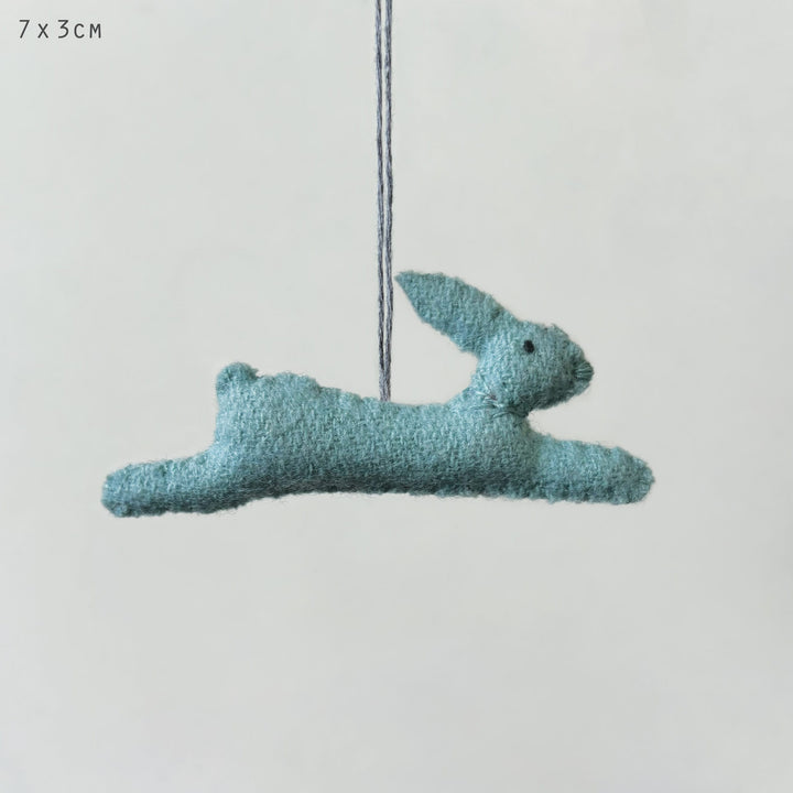 Small Blue Hanging Leaping Rabbit Decoration by East of India Hanging Decoration East of India Small Hanging Leaping Rabbit Decoration - Blue