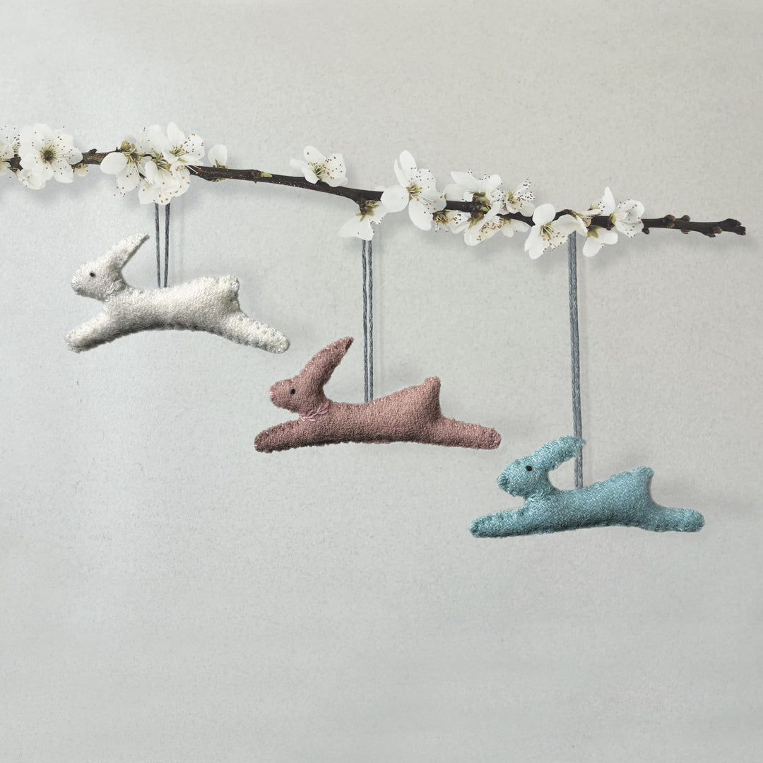 Small Blue Hanging Leaping Rabbit Decoration by East of India Hanging Decoration East of India Small Hanging Leaping Rabbit Decoration - Blue