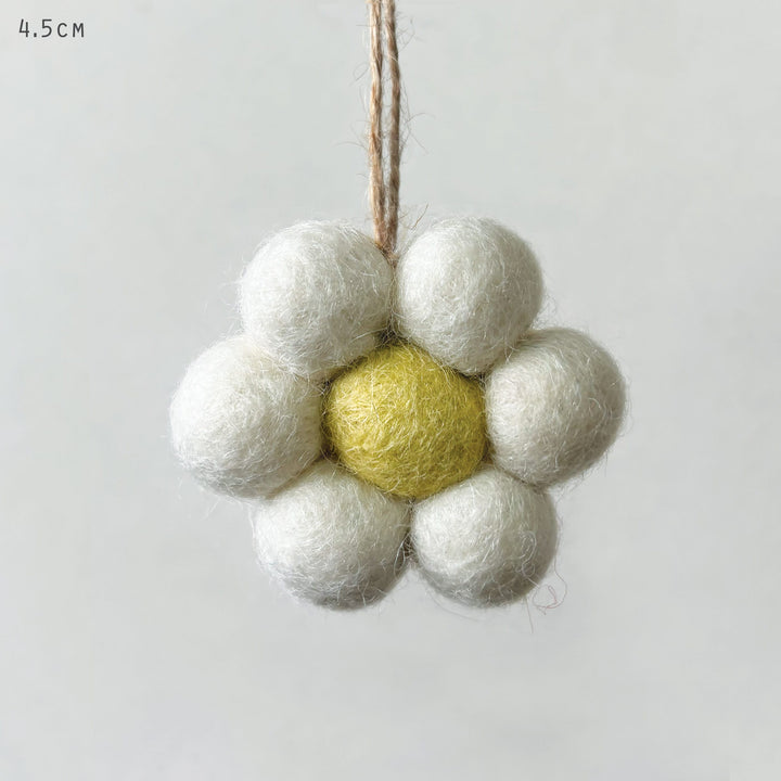 Small Cream Felt Daisy Hanging Decoration by East of India Hanging Decoration East of India Small Felt Daisy Hanging Decoration - Cream