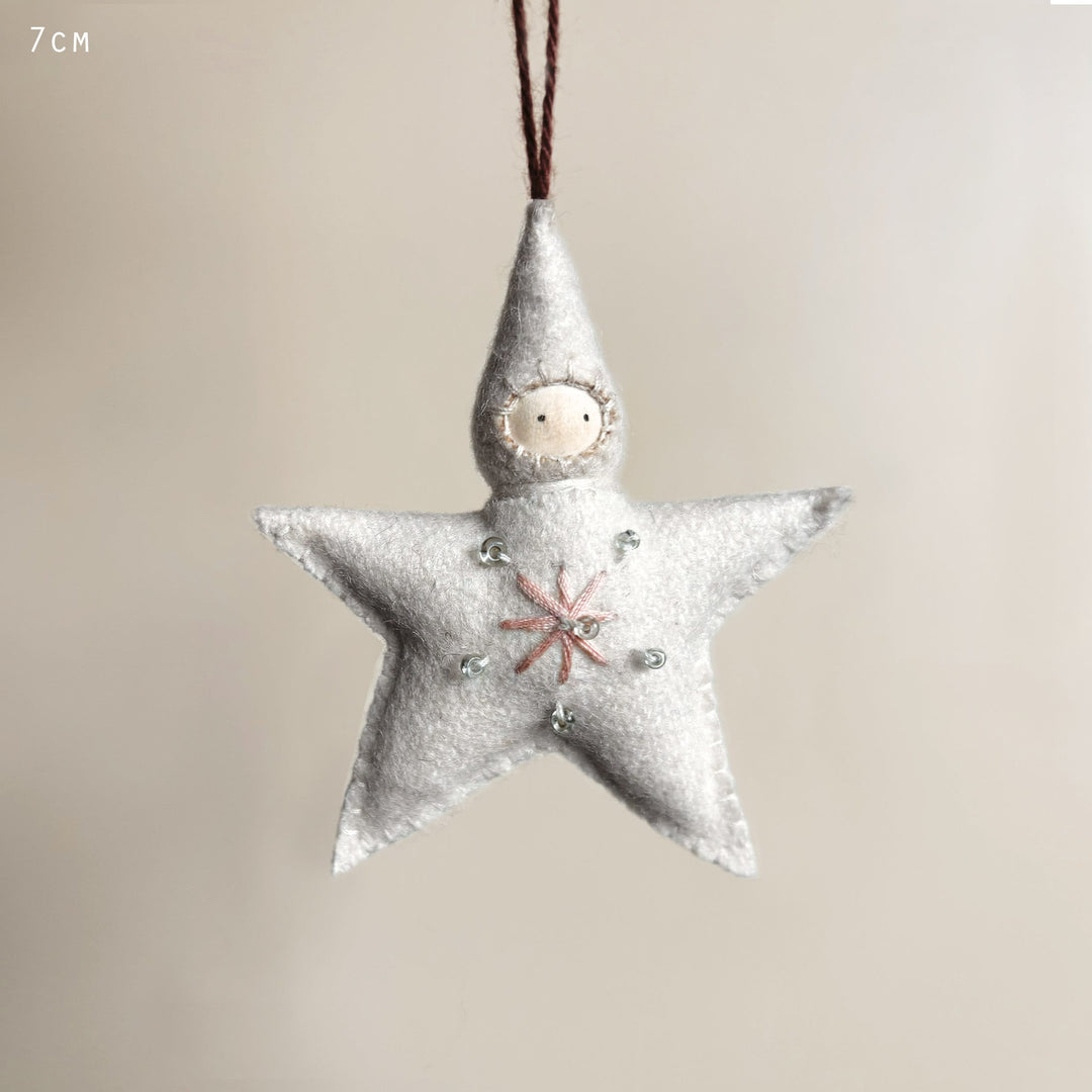 Small Cream Felt Star Baby Christmas Decoration | East of India Christmas Decoration East of India Small Felt Star Baby Christmas Decoration - Cream