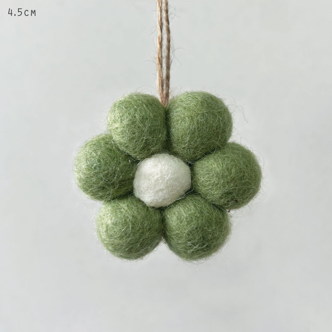 Small Green Felt Daisy Hanging Decoration by East of India Hanging Decoration East of India Small Felt Daisy Hanging Decoration - Green