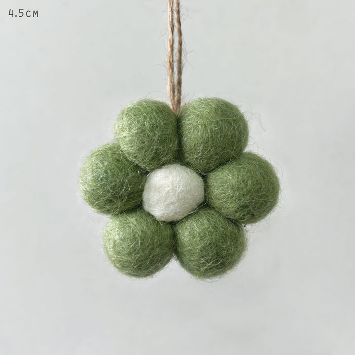 Small Green Felt Daisy Hanging Decoration by East of India Hanging Decoration East of India Small Felt Daisy Hanging Decoration - Green