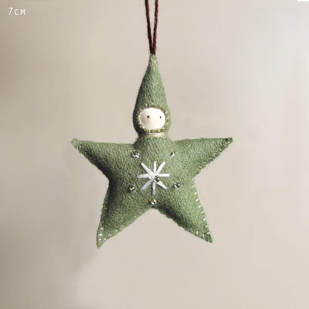 Small Green Felt Star Baby Christmas Decoration | East of India Christmas Decoration East of India Small Felt Star Baby Christmas Decoration - Green
