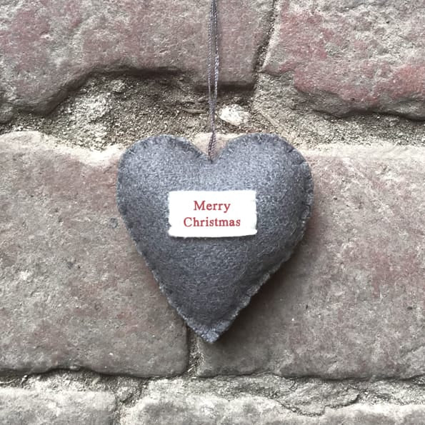 Small Grey Embroidered Christmas Heart Decoration | East of India Christmas Decoration East of India Small Embroidered Heart Christmas Decoration - Grey / Christmas