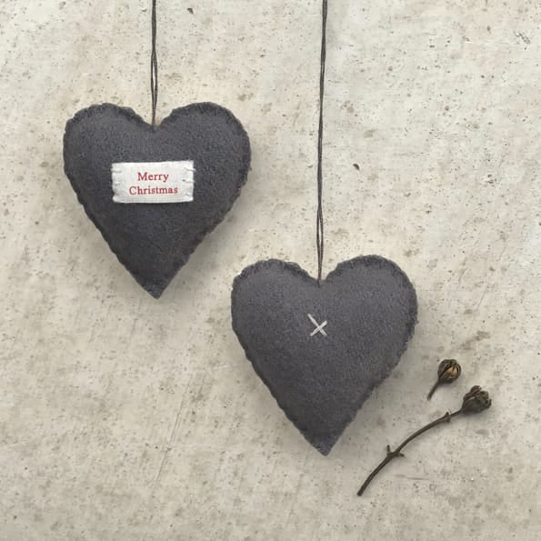 Small Grey Embroidered Christmas Heart Decoration | East of India Christmas Decoration East of India Small Embroidered Heart Christmas Decoration - Grey / Christmas