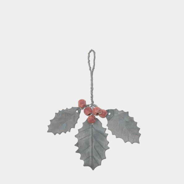 Small Metal Holly Hanging Decoration | East of India Hanging Decoration East of India Small Metal Holly Hanging Decoration