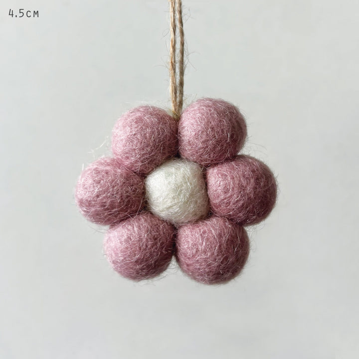 Small Pink Felt Daisy Hanging Decoration by East of India Hanging Decoration East of India Small Felt Daisy Hanging Decoration - Pink