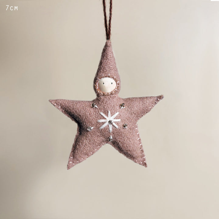 Small Pink Felt Star Baby Christmas Decoration | East of India Christmas Decoration East of India Small Felt Star Baby Christmas Decoration - Pink