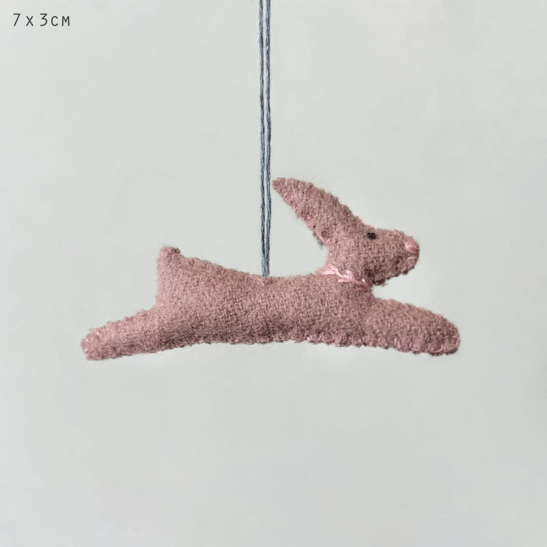 Small Pink Hanging Leaping Rabbit Decoration by East of India Hanging Decoration East of India Small Hanging Leaping Rabbit Decoration - Pink
