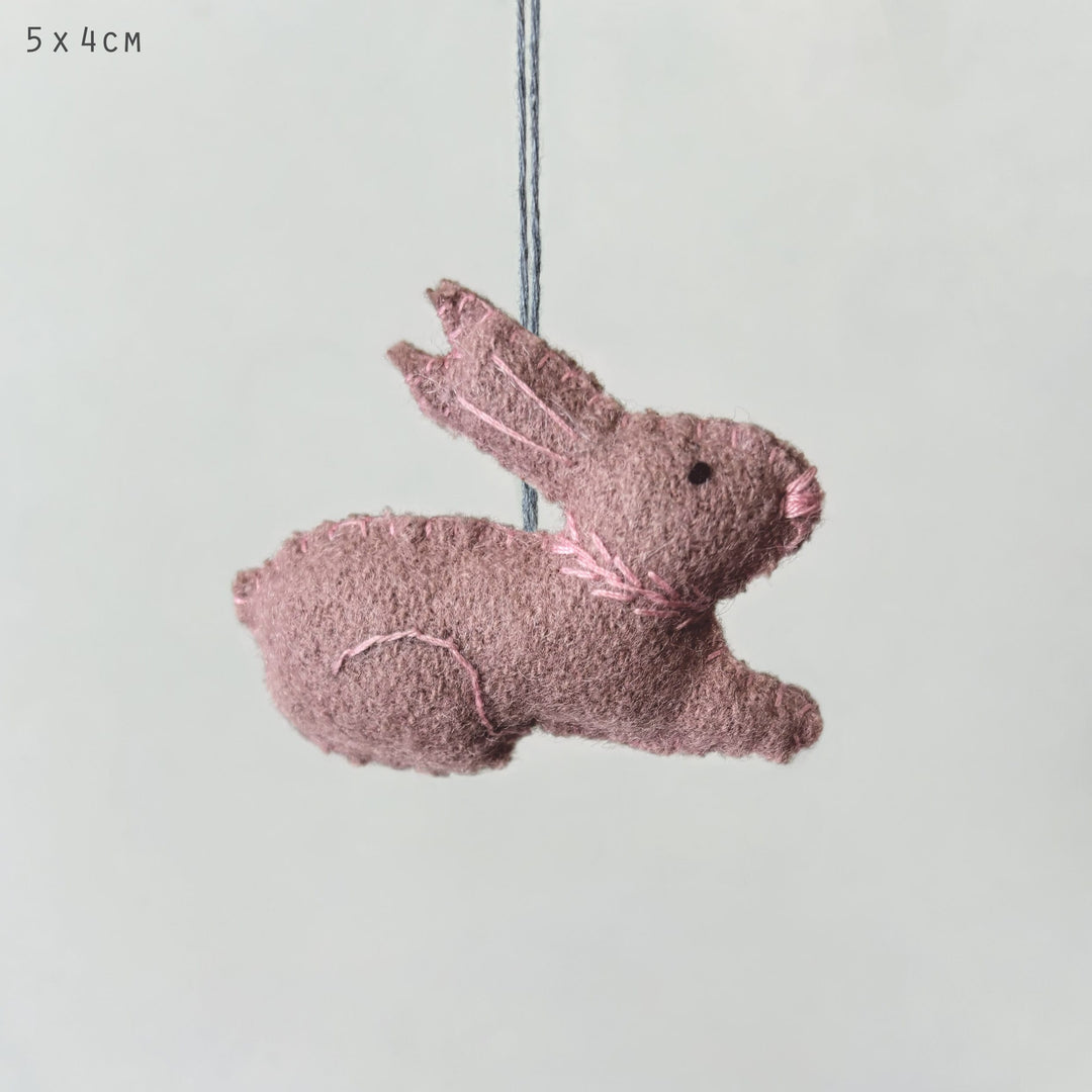 Small Pink Wool Hanging Rabbit Decoration | East of India Hanging Decoration East of India Small Wool Sitting Rabbit Hanging Decoration - Pink
