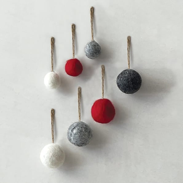 Small Plain White Felt Bauble by East of India Bauble East of India Small Plain Felt Bauble - White