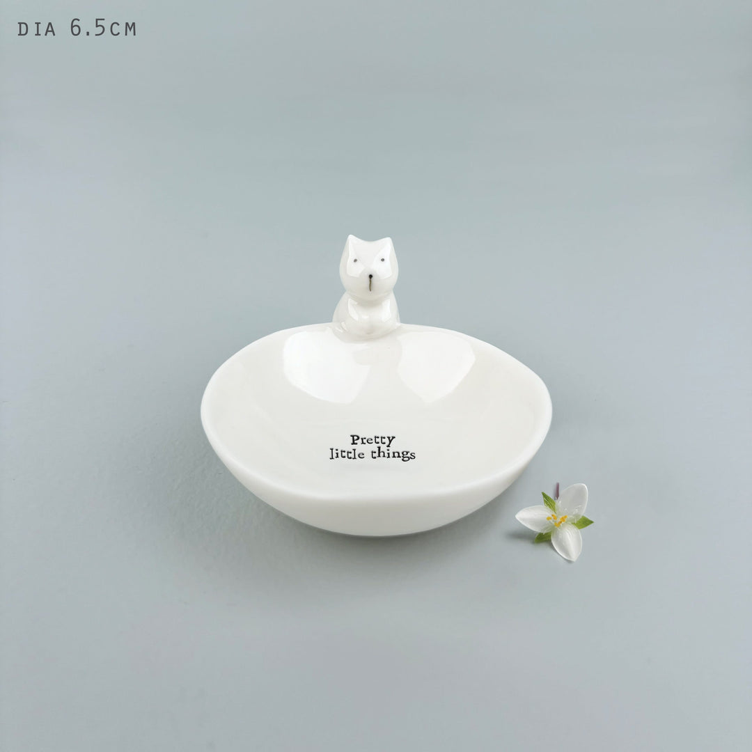 Small Porcelain Cat Trinket Bowl, Pretty Little Things | East of India dish East of India Small Porcelain Animal Trinket Bowl - Cat, Pretty Little Things