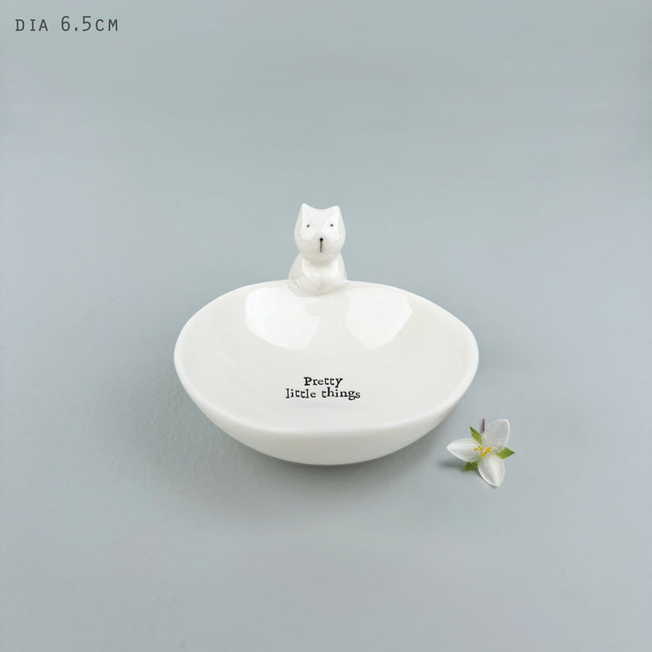 Small Porcelain Cat Trinket Bowl, Pretty Little Things | East of India dish East of India Small Porcelain Animal Trinket Bowl - Cat, Pretty Little Things
