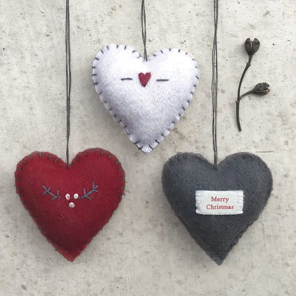 Small Red Embroidered Heart, Berry Branch | East of India gift East of India Small Embroidered Heart - Red / Berry Branch