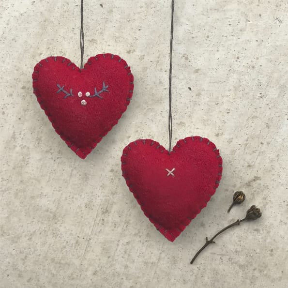 Small Red Embroidered Heart, Berry Branch | East of India gift East of India Small Embroidered Heart - Red / Berry Branch