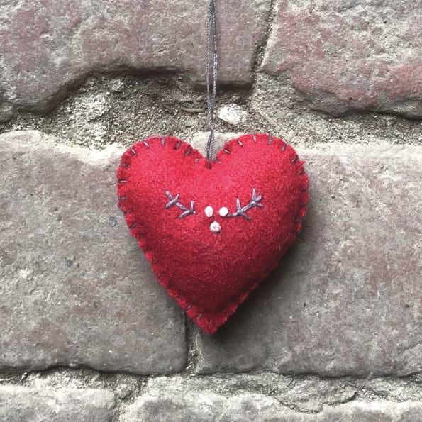 Small Red Embroidered Heart, Berry Branch | East of India gift East of India Small Embroidered Heart - Red / Berry Branch