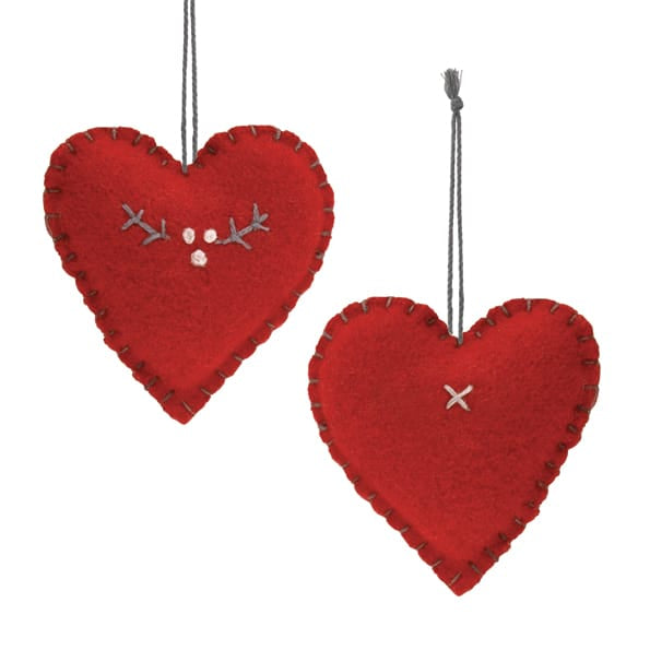 Small Red Embroidered Heart, Berry Branch | East of India gift East of India Small Embroidered Heart - Red / Berry Branch