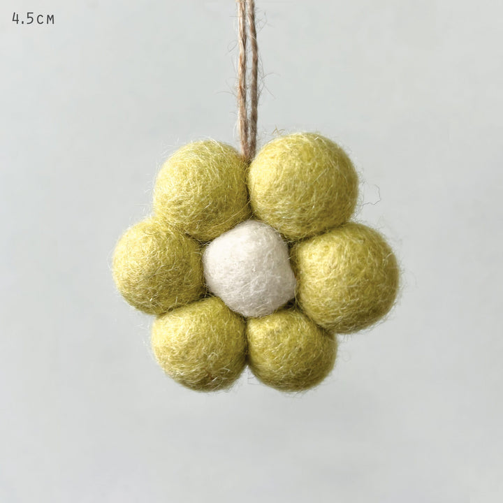 Small Yellow Felt Daisy Hanging Decoration by East of India Hanging Decoration East of India Small Felt Daisy Hanging Decoration - Yellow