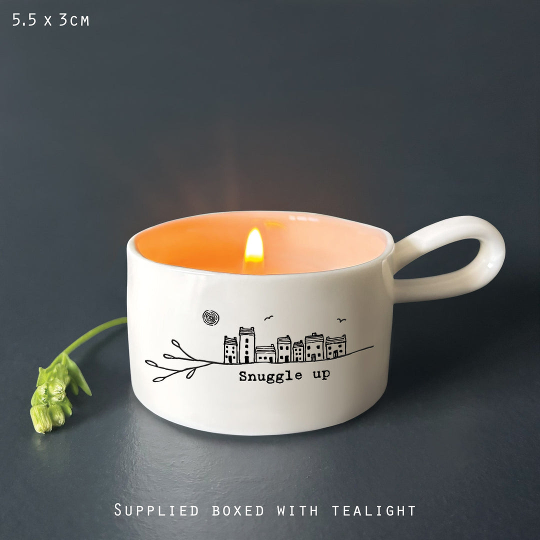 Snuggle Up Ceramic Candle Holder - Cosy Home Gift gift East of India Handled Candle Holder - Snuggle Up