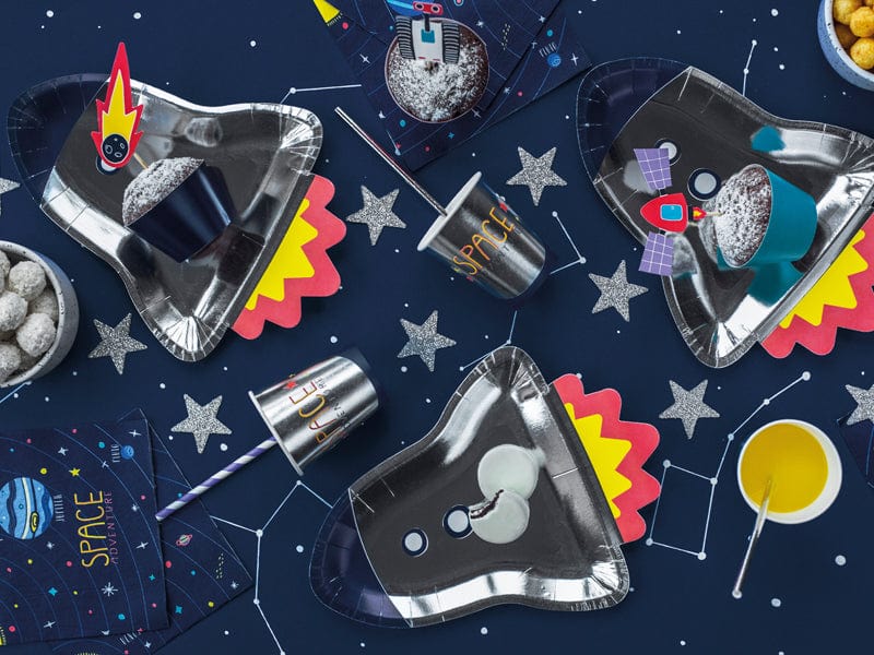 Space Party Supplies - Space Party Silver Foil Cups x 6 Party Supplies Space Party Silver Foil Cups x 6