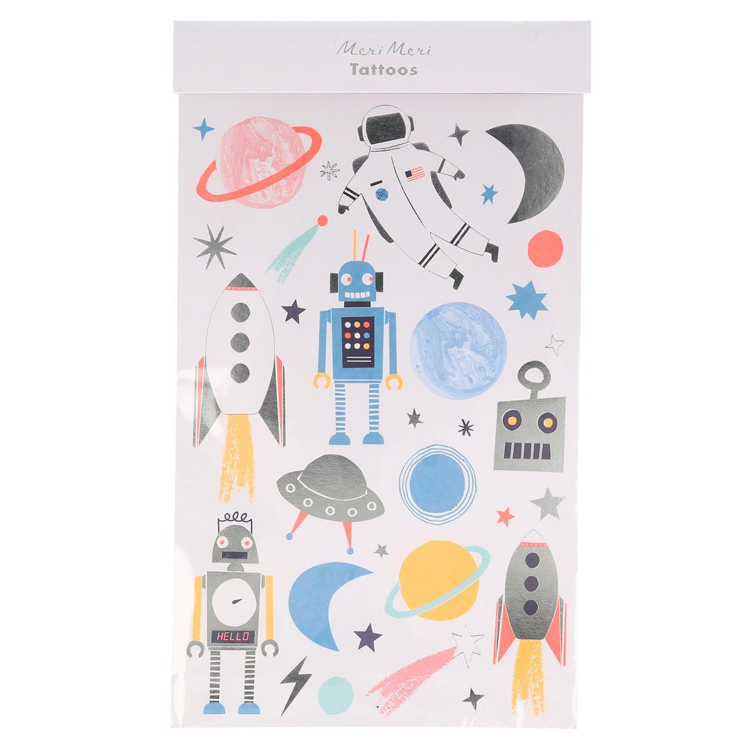 Space Temporary Tattoo Sheets x 2 | Meri Meri Space Party temporary tattoos Space Temporary Tattoo Sheets x 2