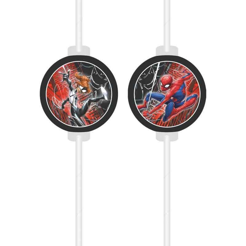 Spider-Man Paper Straws x 4 - Marvel Medallion Straws Drinking Straws &amp; Stirrers Spider-Man Paper Party Straws x 4